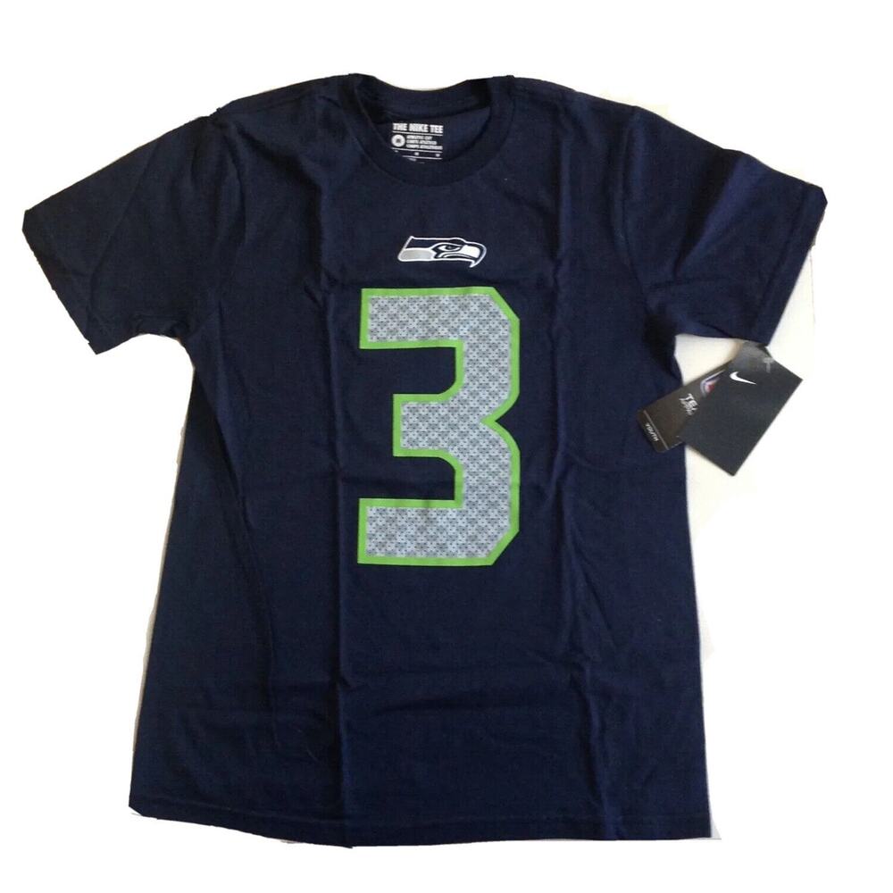 Nike Russell Wilson Seattle Seahawks Boys Navy Player Name & Number Tee YMD NEW
